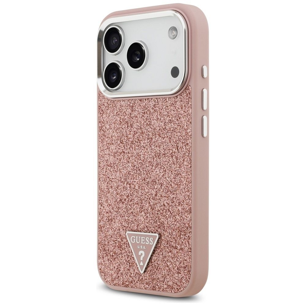 bc25d3d649d5f4b6933cc4e559d80e79 GUESS case for IPHONE 17 Pro compatible with MagSafe GUHMP17LPFGTSCMP (PU Glitter W/ Triangle Logo) pink