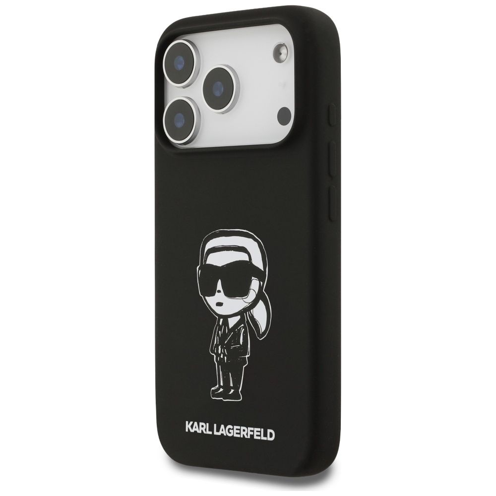 KARL LAGERFELD case for IPHONE 17 Pro compatible with MagSafe KLHMP17LSKIGROK (Silicone W/ KL Sketch & Logo) black