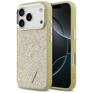 bf6d07decc5d677b8ca4b0470f503c5f GUESS case for IPHONE 17 Pro compatible with MagSafe GUHMP17LPFGTSCMD (PU Glitter W/ Triangle Logo) gold