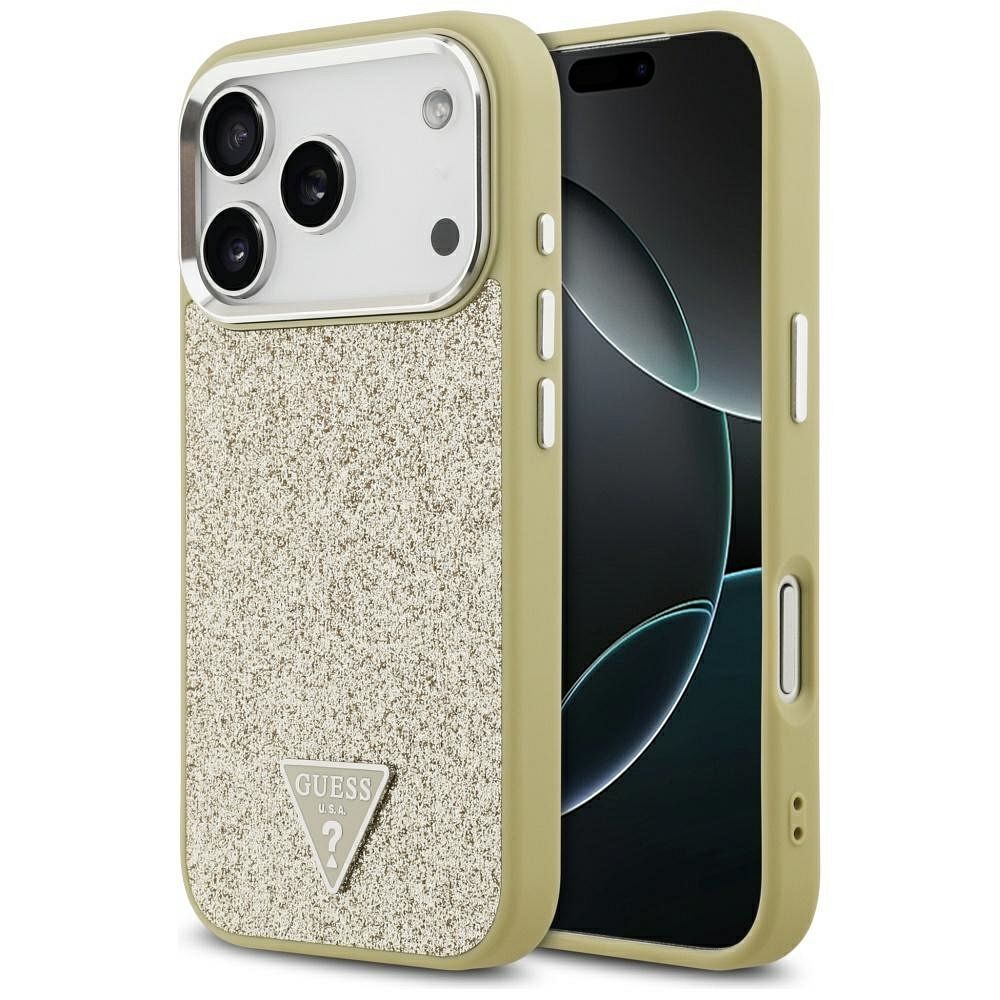bf6d07decc5d677b8ca4b0470f503c5f GUESS case for IPHONE 17 Pro compatible with MagSafe GUHMP17LPFGTSCMD (PU Glitter W/ Triangle Logo) gold