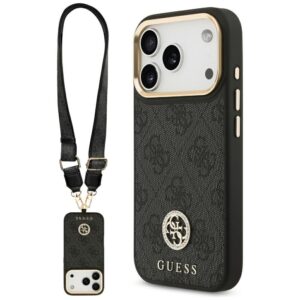c03b52f39ead935fc5e76f37ac24fd52 GUESS case for IPHONE 17 Pro compatible with MagSafe GUHMP17LP4G4DCSK (PU W/ Strass Logo & Big Strap Metal Buttons) black