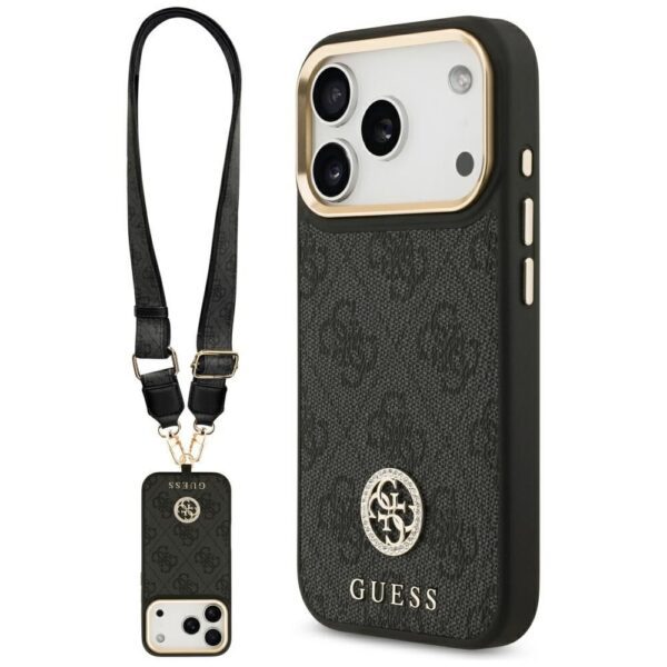 c03b52f39ead935fc5e76f37ac24fd52 GUESS case for IPHONE 17 Pro compatible with MagSafe GUHMP17LP4G4DCSK (PU W/ Strass Logo & Big Strap Metal Buttons) black