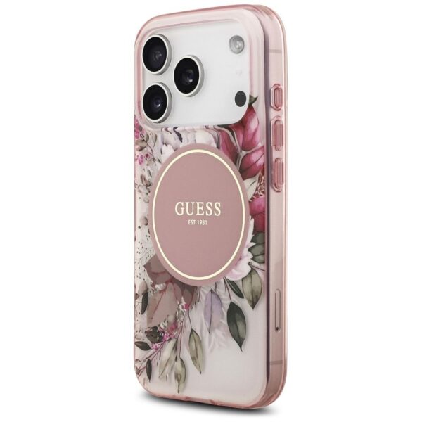 GUESS case for IPHONE 17 Pro Max compatible with MagSafe GUHMP17XHFWBDCEP (IML Flower & Tonal Circle) pink