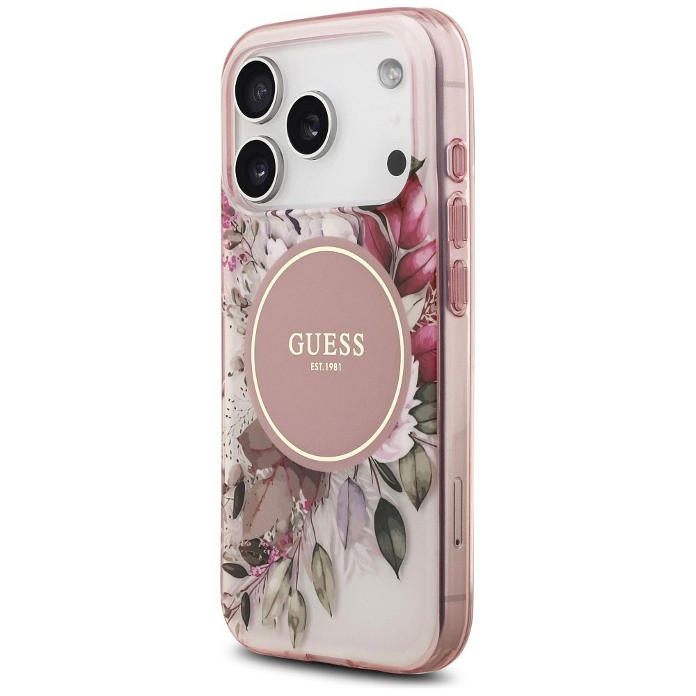 c0d71cd5c9a47a1f298702e270f579a1 GUESS case for IPHONE 17 Pro Max compatible with MagSafe GUHMP17XHFWBDCEP (IML Flower & Tonal Circle) pink