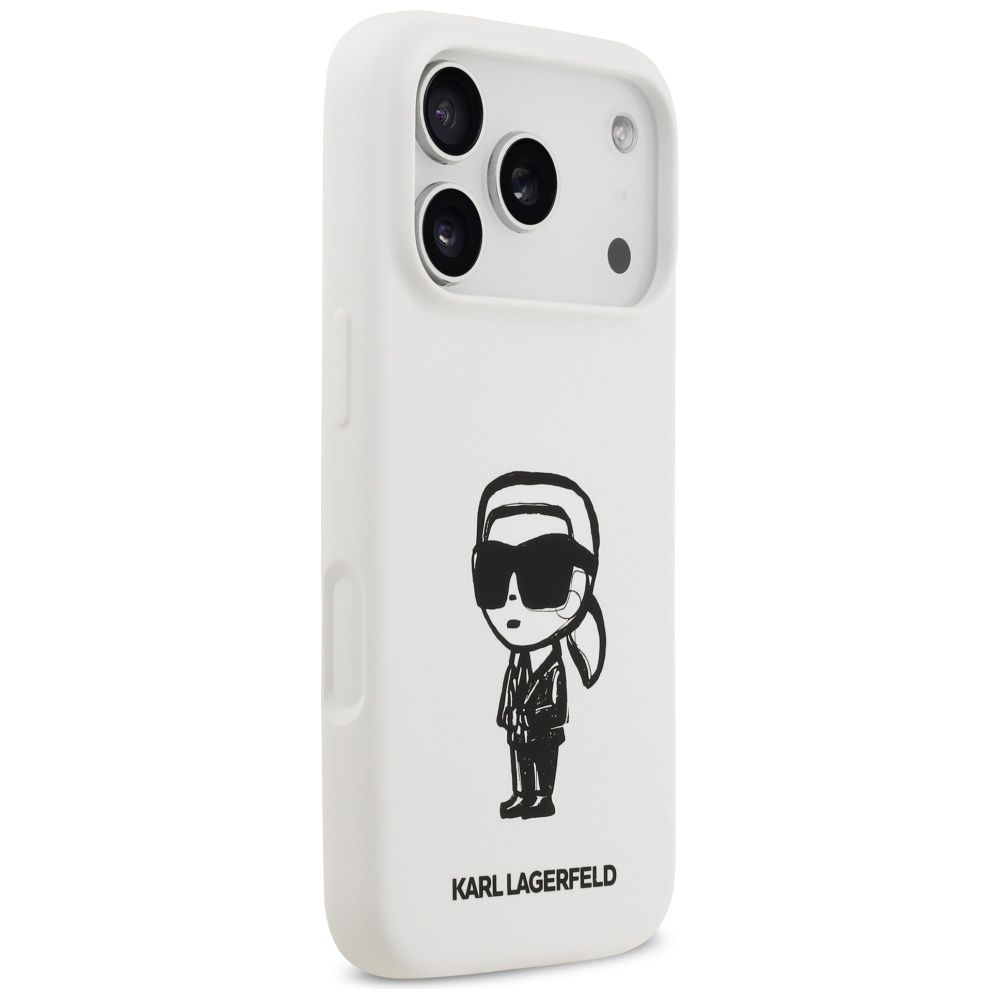 c3724322de8145a879ecbda541aad75a KARL LAGERFELD case for IPHONE 17 Pro compatible with MagSafe KLHMP17LSKIGROH (Silicone W/ KL Sketch & Logo) white