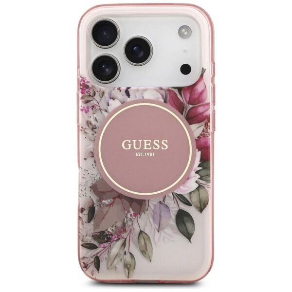 GUESS case for IPHONE 17 Pro Max compatible with MagSafe GUHMP17XHFWBDCEP (IML Flower & Tonal Circle) pink
