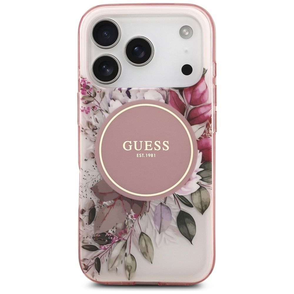 c4231e95f8eb7de775de5b6c0df7c920 GUESS case for IPHONE 17 Pro Max compatible with MagSafe GUHMP17XHFWBDCEP (IML Flower & Tonal Circle) pink
