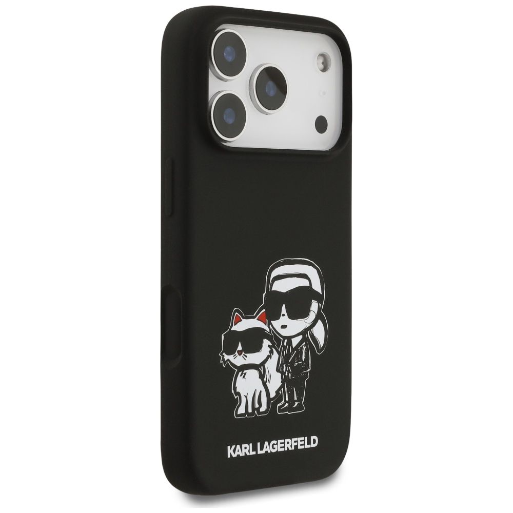 KARL LAGERFELD case for IPHONE 17 Pro compatible with MagSafe KLHMP17LSKCGRGOK (Silicone W/ K&C Sketch & Logo) black
