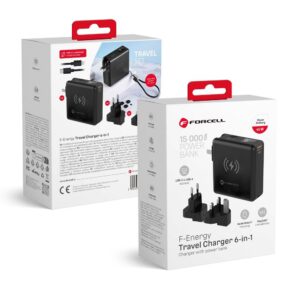 FORCELL F-ENERGY multifunctional charger 45W 6in1 with USB A and USB C sockets, power bank 15000mAh and wireless charging 15W