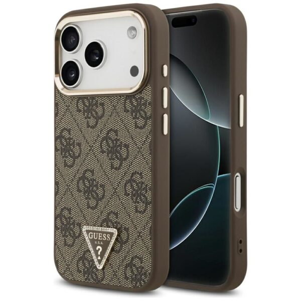 c815ea6b86f526e05932b22a575e2d7b GUESS case for IPHONE 17 Pro compatible with MagSafe GUHMP17LP4GTDGMW (4G PU W/ Triangle Logo) gold brown