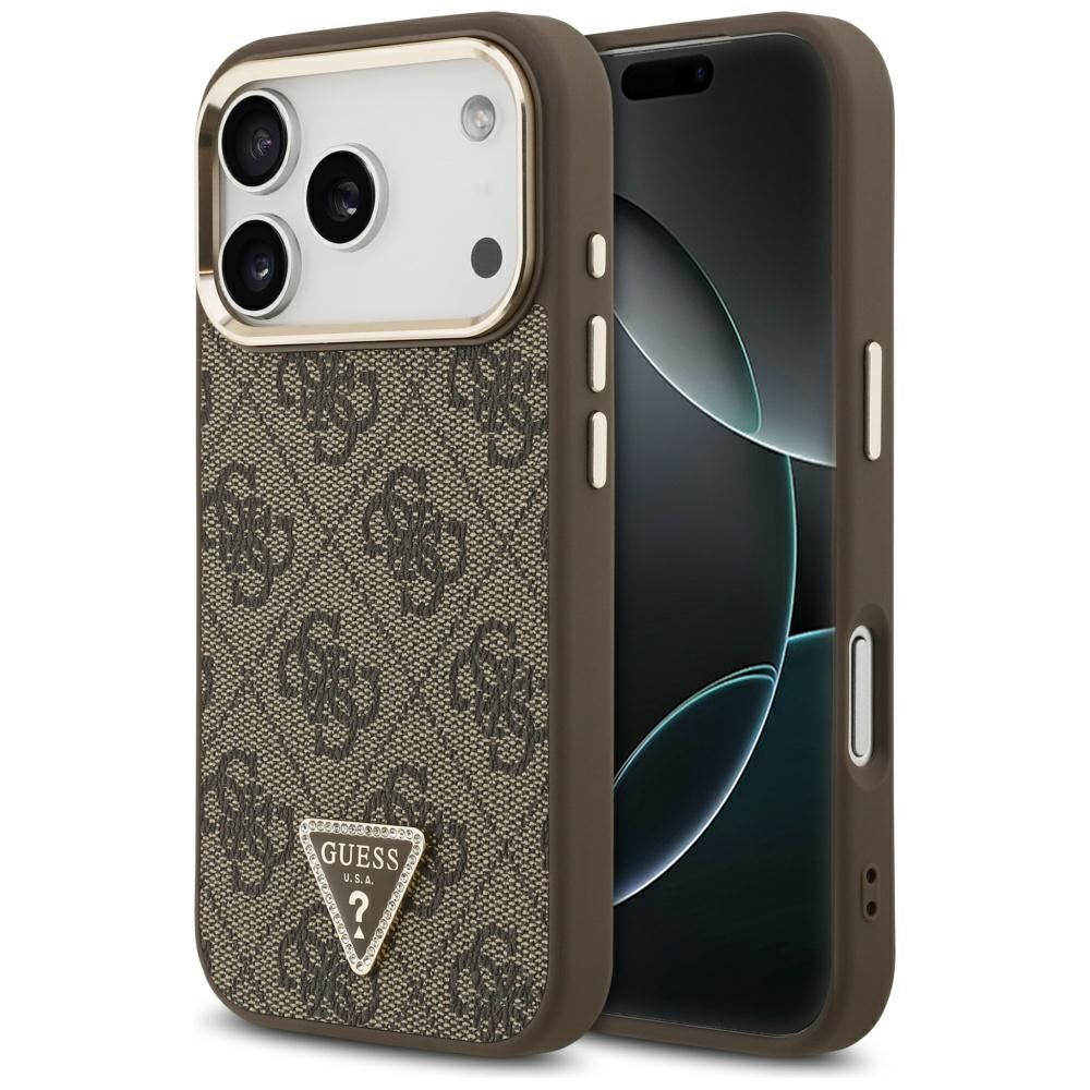 c815ea6b86f526e05932b22a575e2d7b GUESS case for IPHONE 17 Pro compatible with MagSafe GUHMP17LP4GTDGMW (4G PU W/ Triangle Logo) gold brown