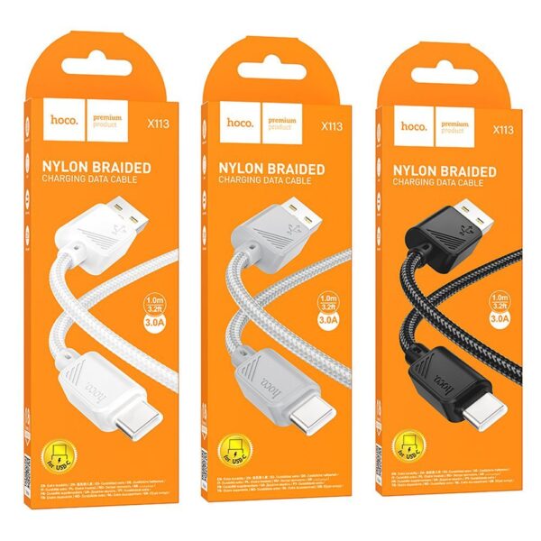 c84bcc196012b3feccdfa95a3c4e4395 Cable USB A to USB C Hoco 3A 1 m X113 white