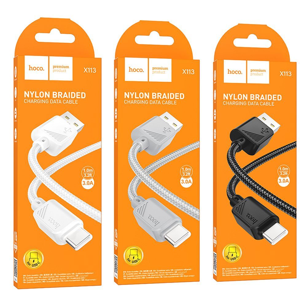 c84bcc196012b3feccdfa95a3c4e4395 Cable USB A to USB C Hoco 3A 1 m X113 white