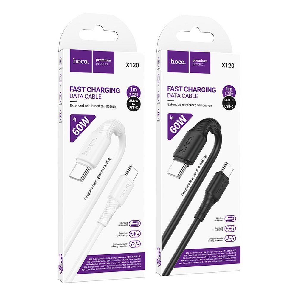 c8f27843b50aa97e245883196695e5c3 Cable USB C to USB C Hoco 3A 60W 1 m X120 white