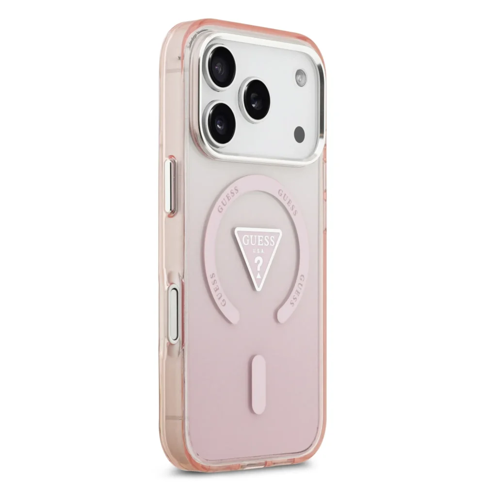 GUESS case for IPHONE 17 Pro compatible with MagSafe GUHMP17LHGTMLCGP (IML Gradient W/ Triangle Logo) pink