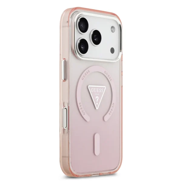 GUESS case for IPHONE 17 Pro compatible with MagSafe GUHMP17LHGTMLCGP (IML Gradient W/ Triangle Logo) pink