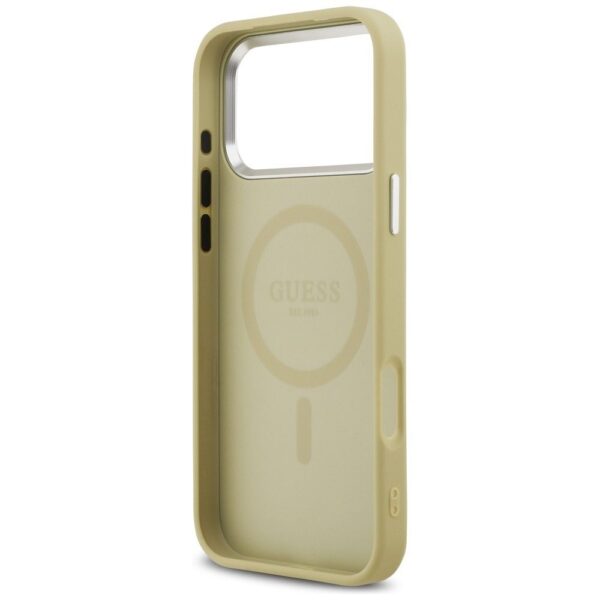 GUESS case for IPHONE 17 Pro Max compatible with MagSafe GUHMP17XPFGTSCMD (PU Glitter W/ Triangle Logo) gold