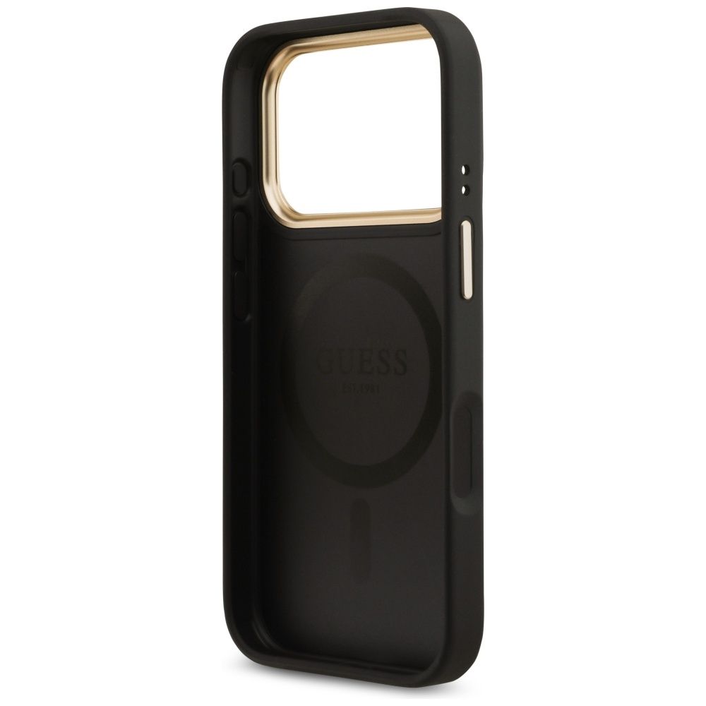 cd2441de2f1ef407f0c7eae431c568ee GUESS case for IPHONE 17 Pro compatible with MagSafe GUHMP17LP4G4DCSK (PU W/ Strass Logo & Big Strap Metal Buttons) black