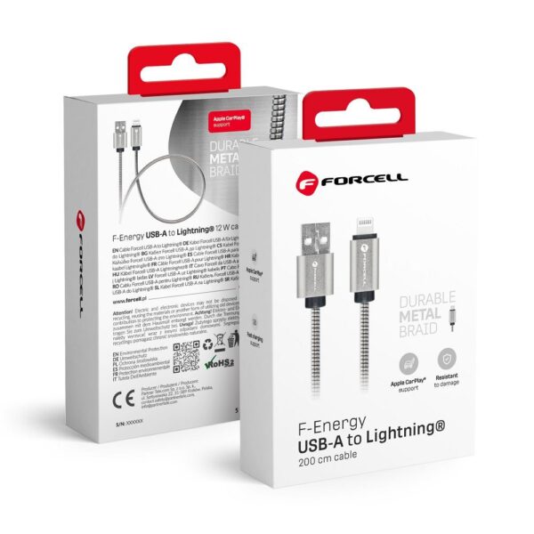 FORCELL F-ENERGY Metal C236 cable USB A to Lightning 2,4A 12W 2 m silver