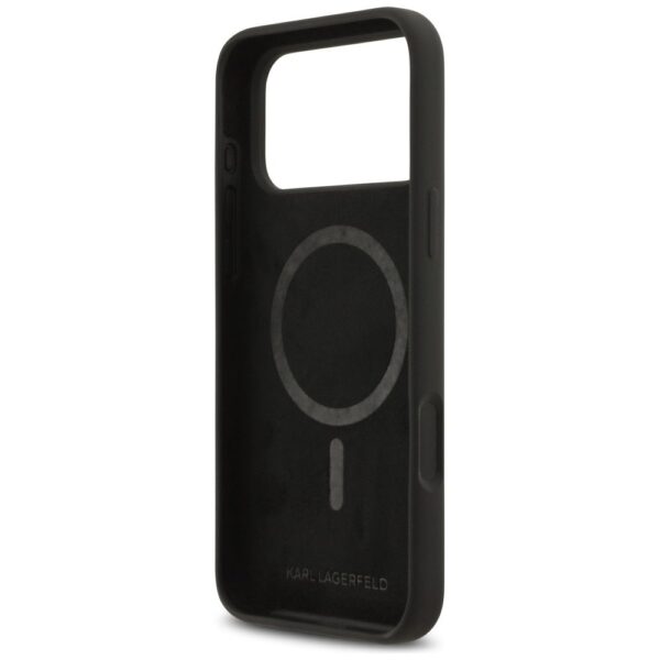 KARL LAGERFELD case for IPHONE 17 Pro Max compatible with MagSafe KLHMP17XSKIGROK (Silicone W/ KL Sketch & Logo) black