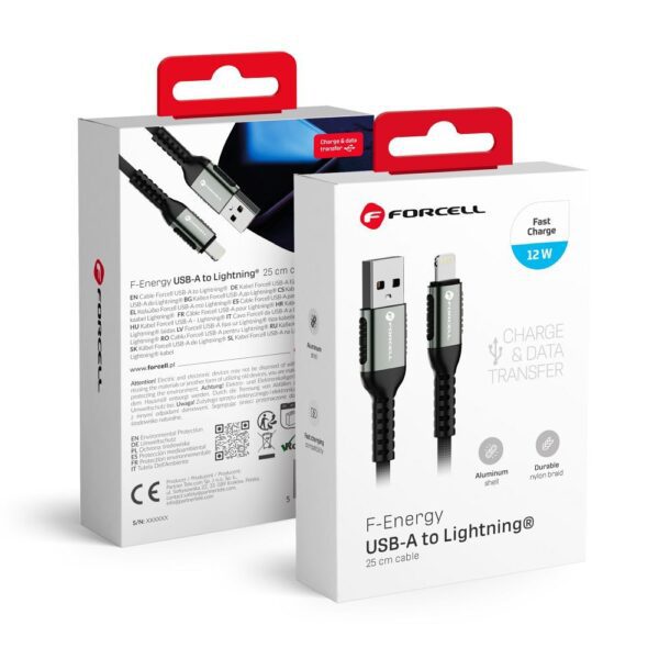 FORCELL F-ENERGY C257 cable USB A to Lightning 2,4A 12W Cafule 1,2 m black