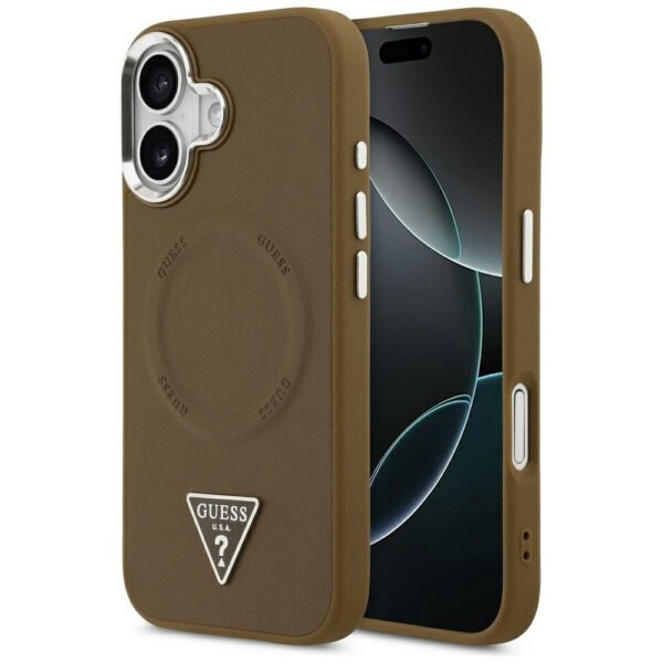 GUESS case for IPHONE 17 compatible with MagSafe GUHMP17SPSDTSCMW (PU W/ Triangle Logo) brown