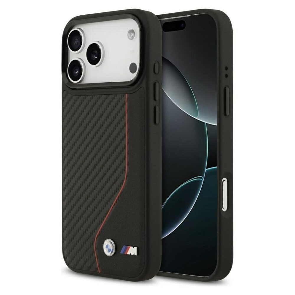 BMW case for IPHONE 17 Pro Max compatible with MagSafe BMHMP17X25PCCSCKR (PU Carbon Line & Logo) red