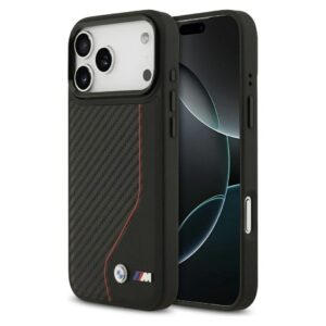 BMW case for IPHONE 17 Pro Max compatible with MagSafe BMHMP17X25PCCSCKR (PU Carbon Line & Logo) red
