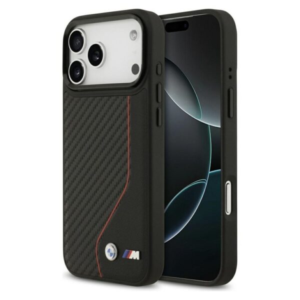 BMW case for IPHONE 17 Pro Max compatible with MagSafe BMHMP17X25PCCSCKR (PU Carbon Line & Logo) red