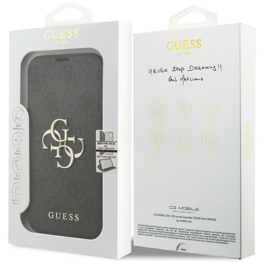 d1898c4b354235590838587bb63448f2 GUESS book case for IPHONE 17 Pro GUBKP17L4GMGGR (PU 4G Metal Logo) black