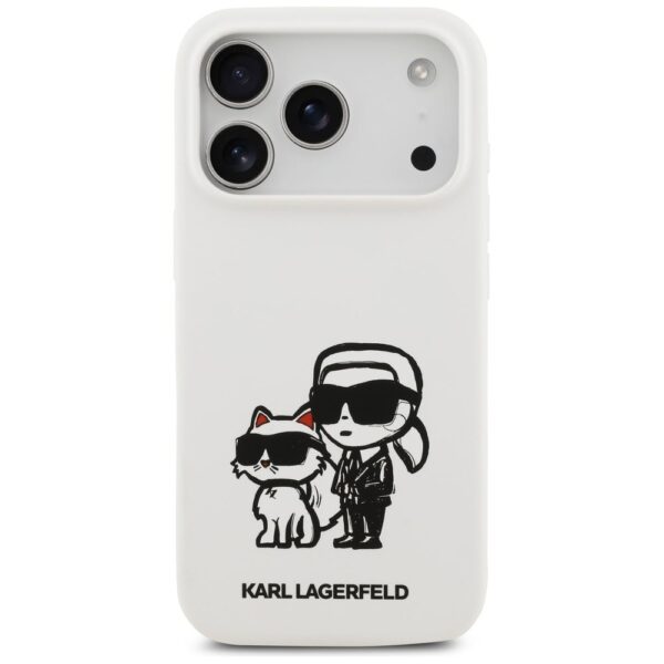 KARL LAGERFELD case for IPHONE 17 Pro compatible with MagSafe KLHMP17LSKCGRGOH (Silicone W/ K&C Sketch & Logo) white