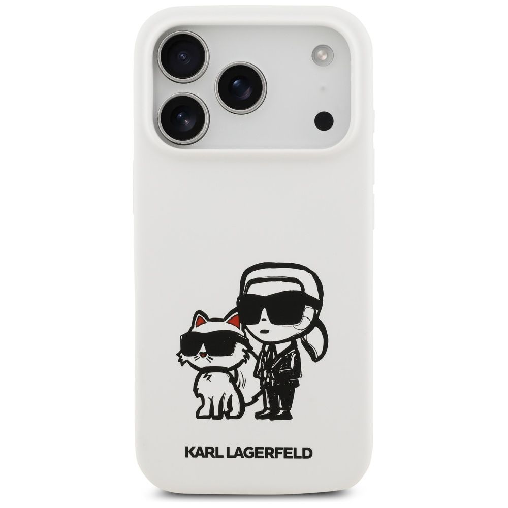 d18f526084a2d99014673f10d606d02a KARL LAGERFELD case for IPHONE 17 Pro compatible with MagSafe KLHMP17LSKCGRGOH (Silicone W/ K&C Sketch & Logo) white