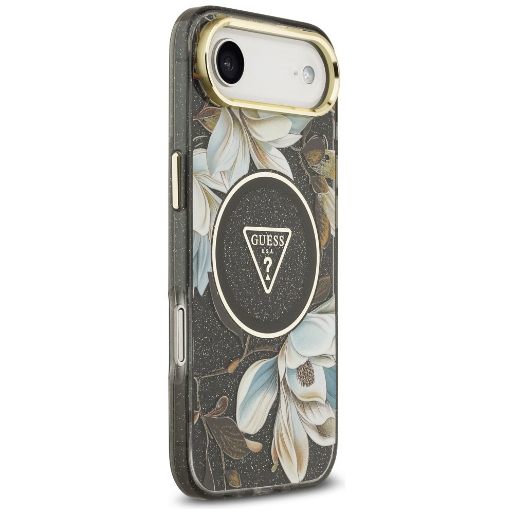 d1d4c8fa9721b63d9de1f6757e58bb95 GUESS case for IPHONE 17 Air compatible with MagSafe GUHMP17MHFLPEDK (IML Metal Glitter Flowers Triangle) black