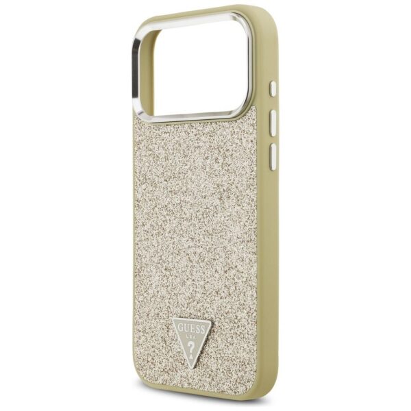 GUESS case for IPHONE 17 Pro Max compatible with MagSafe GUHMP17XPFGTSCMD (PU Glitter W/ Triangle Logo) gold