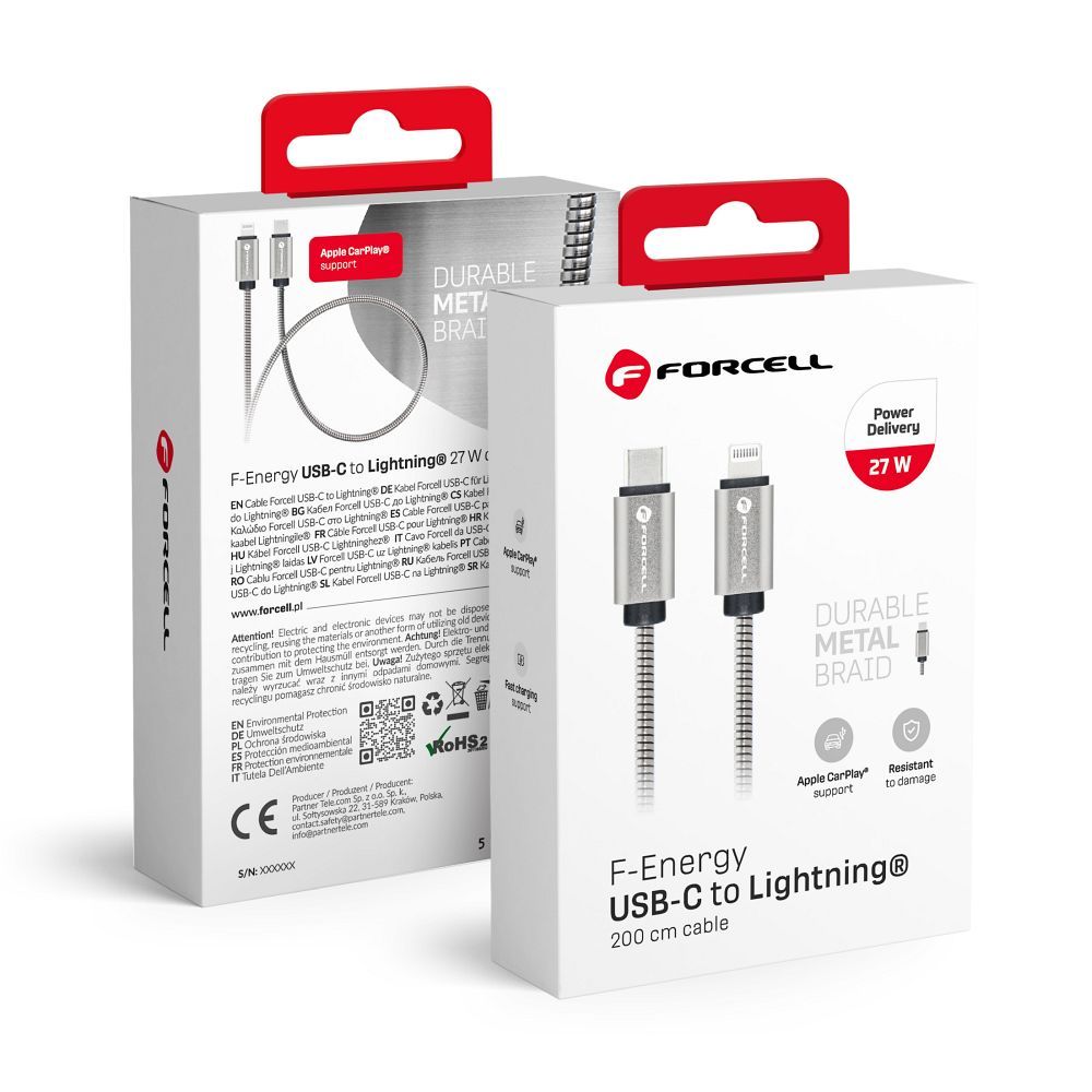 FORCELL F-ENERGY Metal C238 cable Type C to Lightning PD 3A 27W 2 m silver