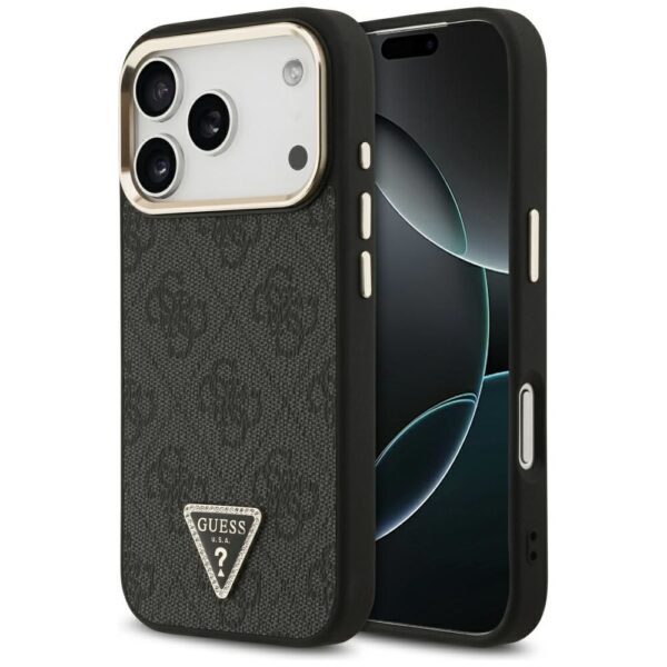 d6424680288b1b78ea453711832cd271 GUESS case for IPHONE 17 Pro compatible with MagSafe GUHMP17LP4GTDGMK (4G PU W/ Triangle Logo) gold black