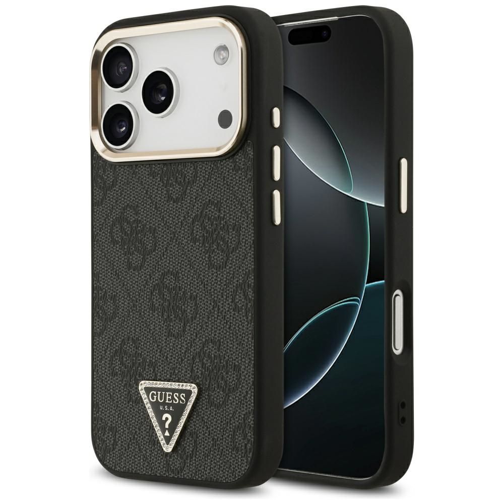 d6424680288b1b78ea453711832cd271 GUESS case for IPHONE 17 Pro compatible with MagSafe GUHMP17LP4GTDGMK (4G PU W/ Triangle Logo) gold black