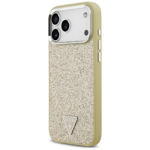 GUESS case for IPHONE 17 Pro Max compatible with MagSafe GUHMP17XPFGTSCMD (PU Glitter W/ Triangle Logo) gold