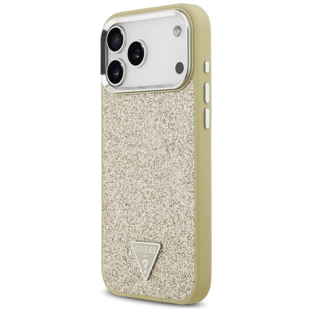 d6dd050a6add8096f10d3debbd70f27a GUESS case for IPHONE 17 Pro Max compatible with MagSafe GUHMP17XPFGTSCMD (PU Glitter W/ Triangle Logo) gold