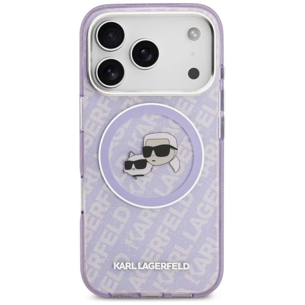 d92cdba13aba1a224a30a365cd97e4e4 KARL LAGERFELD case for IPHONE 17 Pro compatible with MagSafe KLHMP17LHMKBKCHOU (IML Glitter K&C Heads Logo) purple