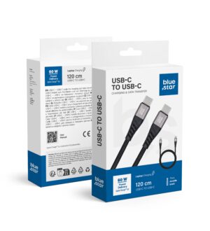 BLUE STAR braided cable 3A 60W Type C to Type C PD QC4.0 TFK-DC-003 1,2 m black