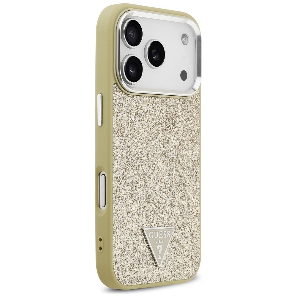 dde4b3d171fd0f52e4f8cdf94f2da0d2 GUESS case for IPHONE 17 Pro compatible with MagSafe GUHMP17LPFGTSCMD (PU Glitter W/ Triangle Logo) gold