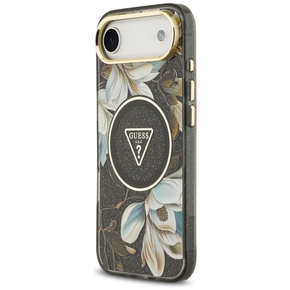 df9cbe1e12305d9f2f372be8bba08c99 GUESS case for IPHONE 17 Air compatible with MagSafe GUHMP17MHFLPEDK (IML Metal Glitter Flowers Triangle) black