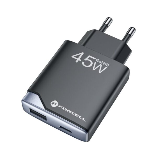 FORCELL F-ENERGY GaN III B245202(1A1C) Ultra Slim travel charger 1 x Typ C + 1 x USB A PD QC4.0 3A 45W black