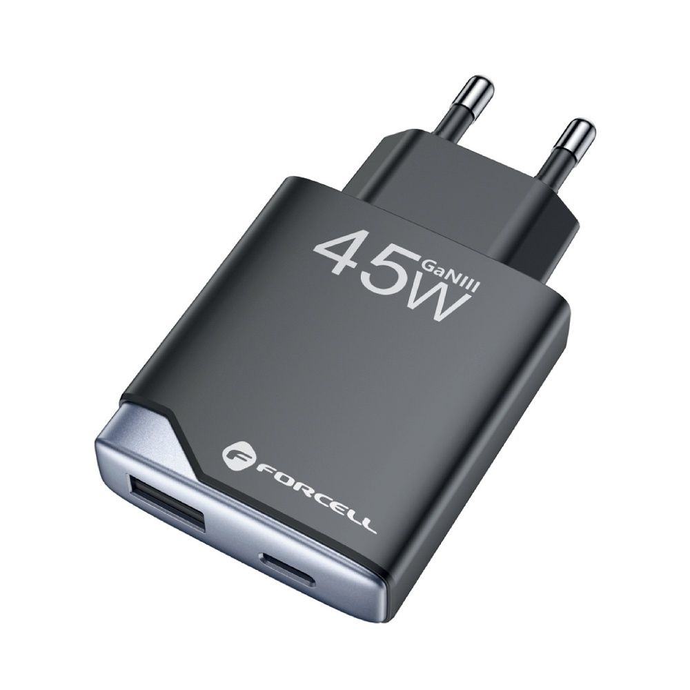 FORCELL F-ENERGY GaN III B245202(1A1C) Ultra Slim travel charger 1 x Typ C + 1 x USB A PD QC4.0 3A 45W black