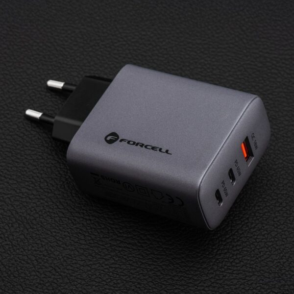 FORCELL F-ENERGY GaN VT-42B travel charger 2 x Type C + USB A PD QC4.0 4A 65W gray