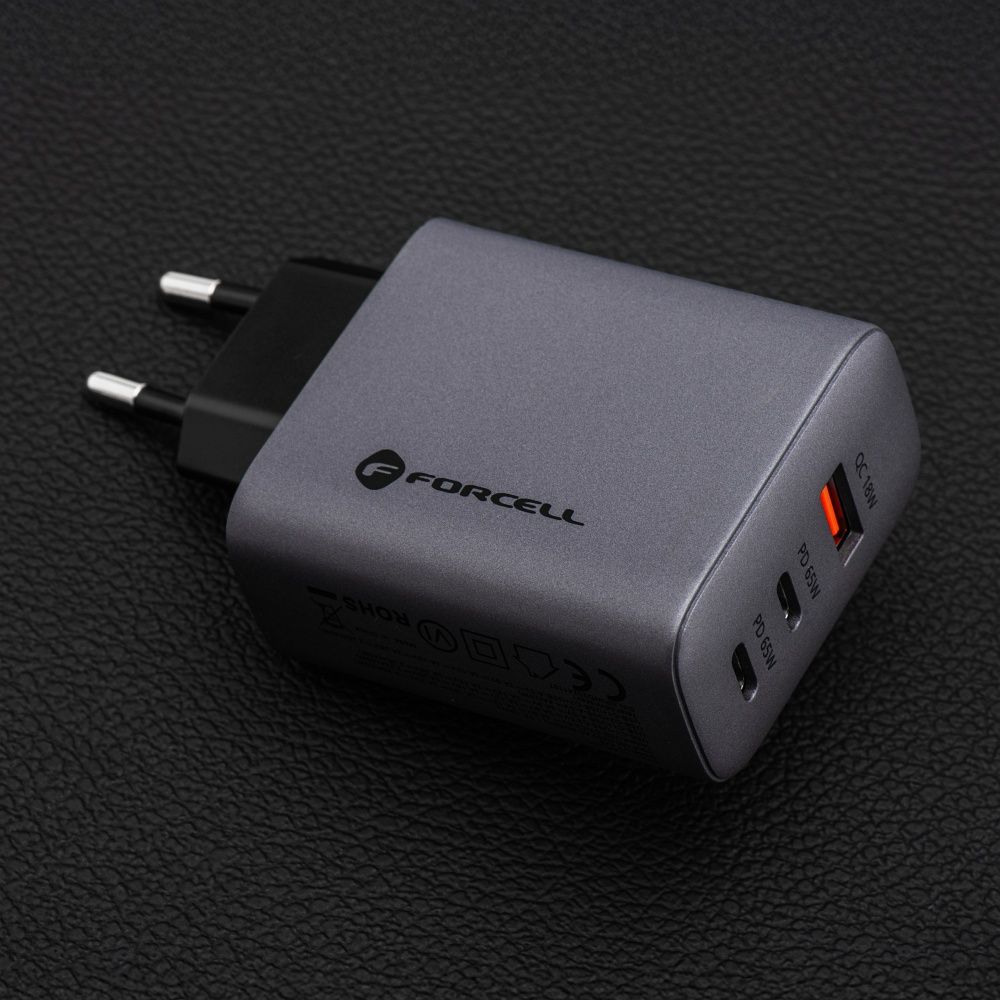 FORCELL F-ENERGY GaN VT-42B travel charger 2 x Type C + USB A PD QC4.0 4A 65W gray