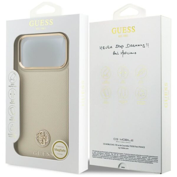 e0bcc0500e3cc0aca1d03cc009b3ae21 GUESS case for IPHONE 17 Pro Max compatible with MagSafe GUHMP17XPGCRMDEE (PU W/ Grained Strass Logo) beige
