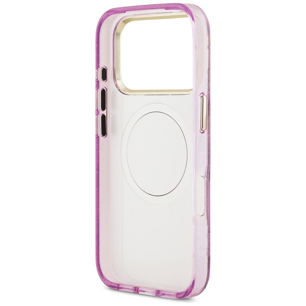 e0f2985a7b63e1b05cd0c13f6754a806 GUESS case for IPHONE 17 Pro compatible with MagSafe GUHMP17LHFLPEDU (IML Metal Glitter Flowers Triangle) purple