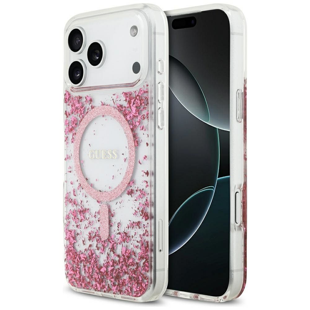 e1858b0d108d6a3116058d41c6bb74e8 GUESS case for IPHONE 17 Pro Max compatible with MagSafe GUHMP17XRGRGEP (Resin Bottom Glitter) pink